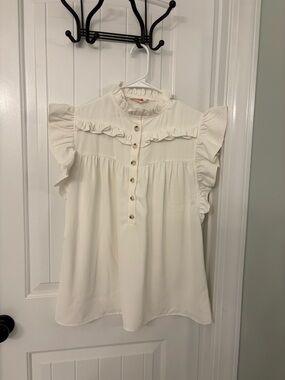 Mazik Cream Ruffle Button-Up Blouse